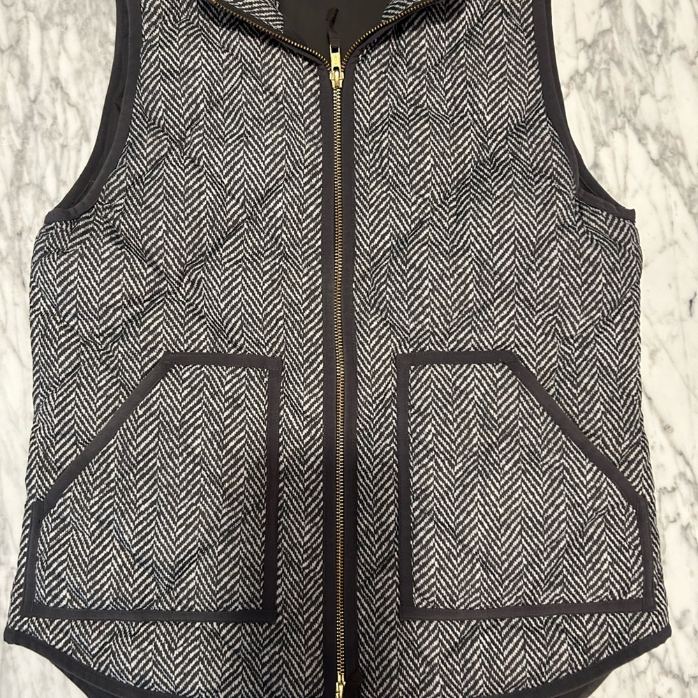 Black and White Herringbone Vest